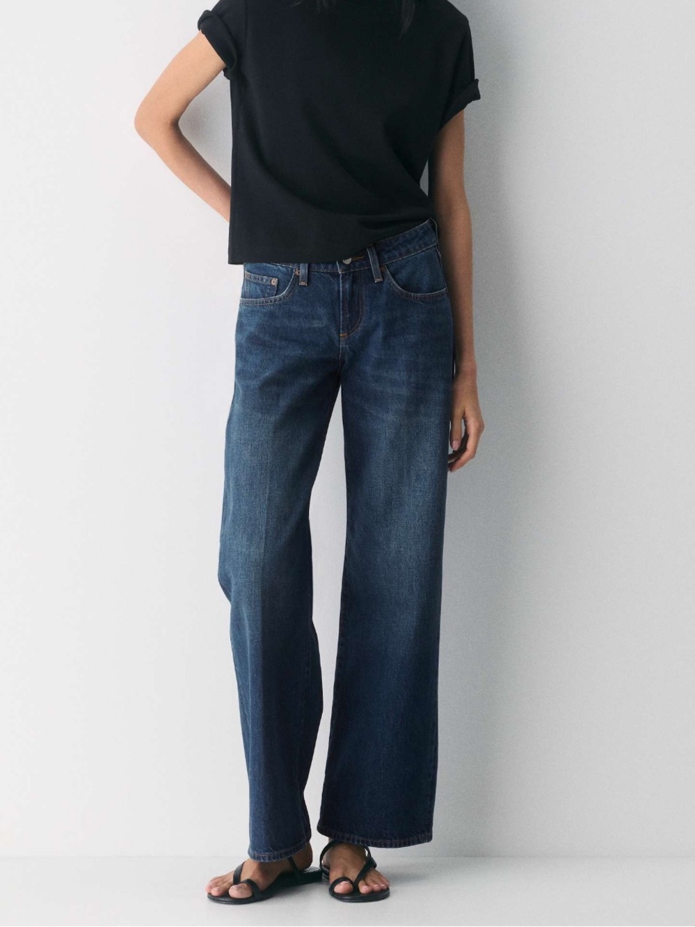 Denim Forum Wide-Leg High-Rise Dark Blue Jeans